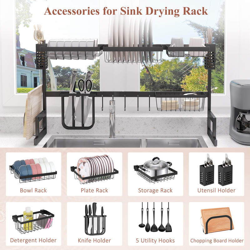 HOMCOM 93cm Over The Sink Dish Drainer Rack, 2 Tier Dish Rack for Kitchen, Black