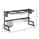 HOMCOM 93cm Over The Sink Dish Drainer Rack, 2 Tier Dish Rack For Kitchen, Black