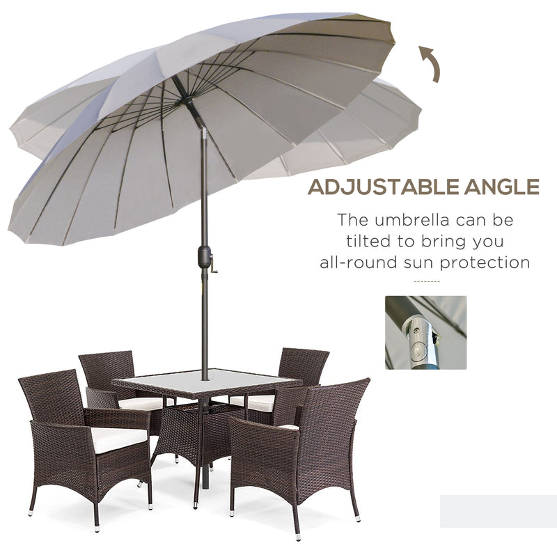 Outsunny 2.5m Round Curved Adjustable Parasol Sun Umbrella Metal Pole Grey
