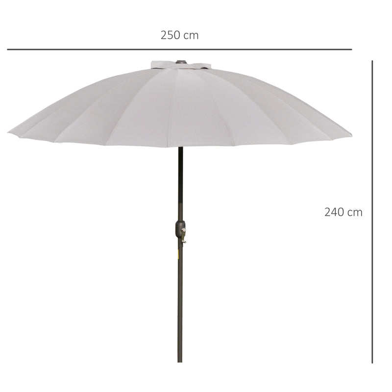 Outsunny 2.5m Round Curved Adjustable Parasol Sun Umbrella Metal Pole Grey