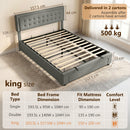 HOMCOM PU Leather King Bed Frame with Storage and Adjustable Headboard, Grey