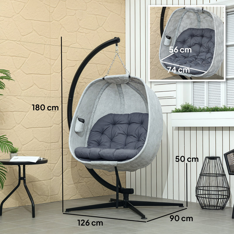 Outsunny Hanging Egg Chair Outdoor Indoor Swing Chair, Folding Basket, Sand