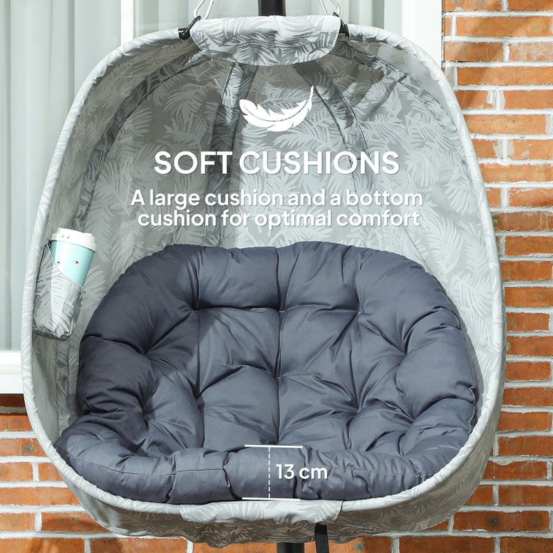 Outsunny Hanging Egg Chair Outdoor Indoor Swing Chair, Folding Basket, Sand