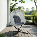 Outsunny Hanging Egg Chair Outdoor Indoor Swing Chair, Folding Basket, Sand