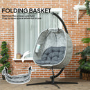 Outsunny Hanging Egg Chair Outdoor Indoor Swing Chair, Folding Basket, Sand