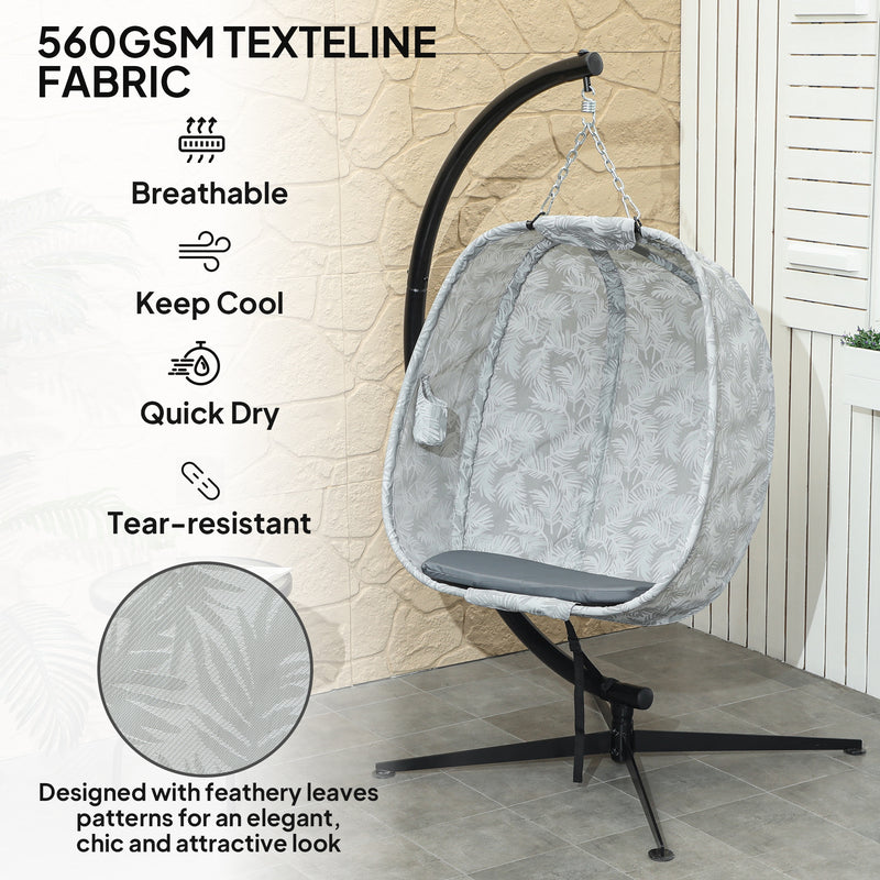 Outsunny Hanging Egg Chair Outdoor Indoor Swing Chair, Folding Basket, Sand