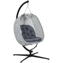 Outsunny Hanging Egg Chair Outdoor Indoor Swing Chair, Folding Basket, Sand