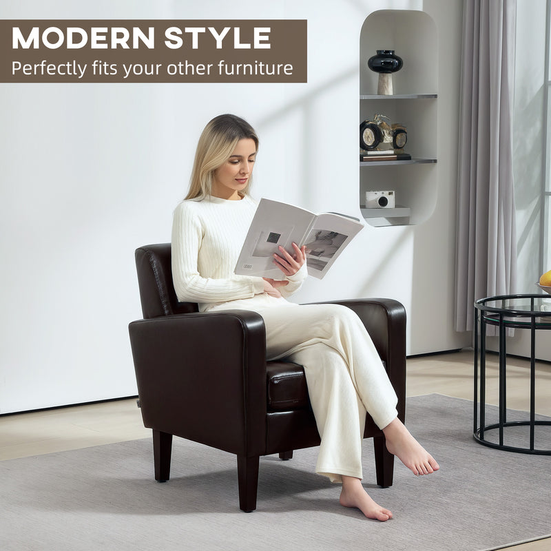 HOMCOM Armchair Accent Chair with Eucalyptus Wood Legs for Bedroom Brown