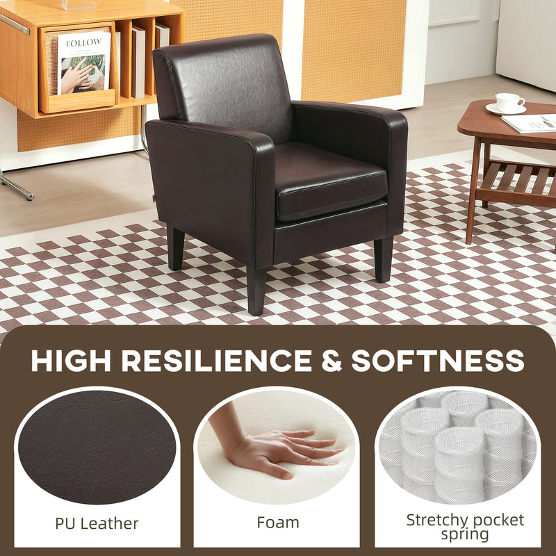HOMCOM Armchair Accent Chair with Eucalyptus Wood Legs for Bedroom Brown