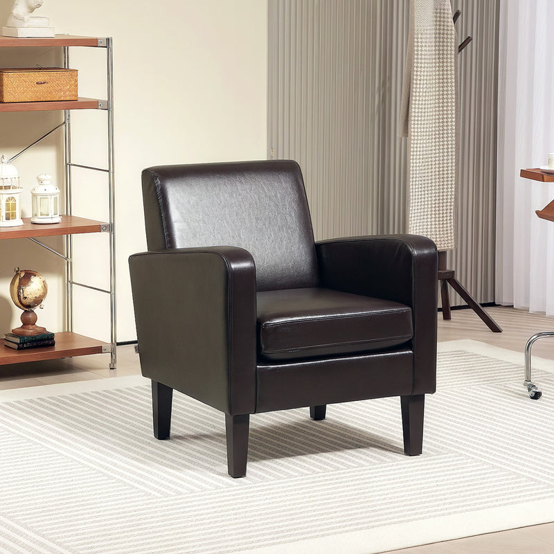 HOMCOM Armchair Accent Chair with Eucalyptus Wood Legs for Bedroom Brown
