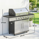 Outsunny 6 Burner Liquid Propane Gas BBQ Grill, Portable Gas Barbecue Grill