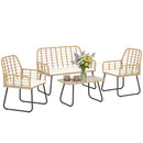 Outsunny Rattan Garden Furniture Set, 4 Piece Outdoor Patio Furniture