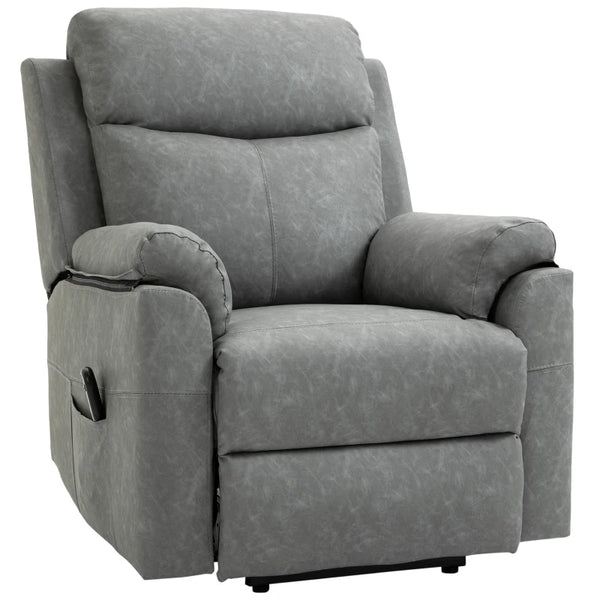 HOMCOM Power Lift Chair Electric Riser Recliner for Elderly, Faux Leather Sofa Lounge Armchair with Remote Control and Side Pocket, Grey