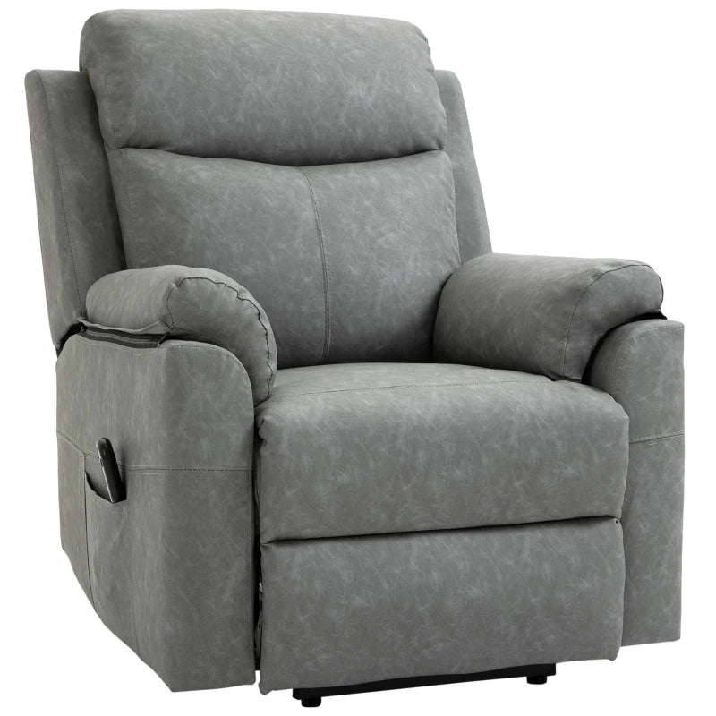 HOMCOM Power Lift Chair Electric Riser Recliner for Elderly, Faux Leather Sofa Lounge Armchair with Remote Control and Side Pocket, Grey