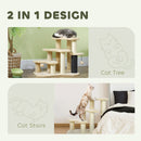 PawHut Cat Tree 2 In 1 Pet Stairs W/ Scratching Tickling Post, Light Grey/Cream White
