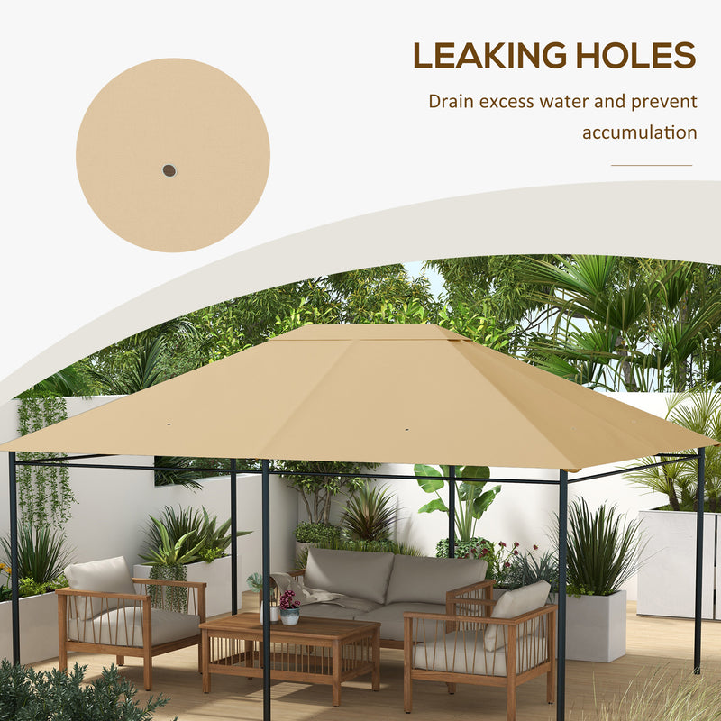 Outsunny 3 x 4m Gazebo Canopy Replacement Gazebo Roof Cover, Khaki