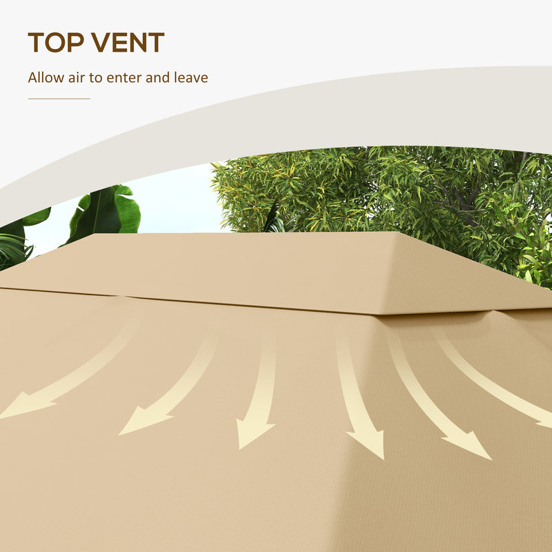 Outsunny 3 x 4m Gazebo Canopy Replacement Gazebo Roof Cover, Khaki