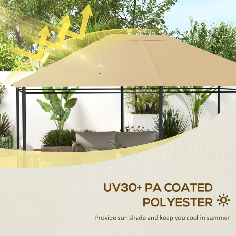 Outsunny 3 x 4m Gazebo Canopy Replacement Gazebo Roof Cover, Khaki