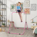 HOMCOM Kids Pink Gymnastic Bar W/ Adjustable Height, Foldable Training Bar