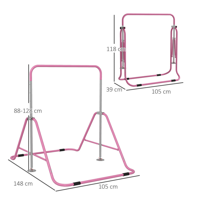 HOMCOM Kids Pink Gymnastic Bar w/ Adjustable Height, Foldable Training Bar