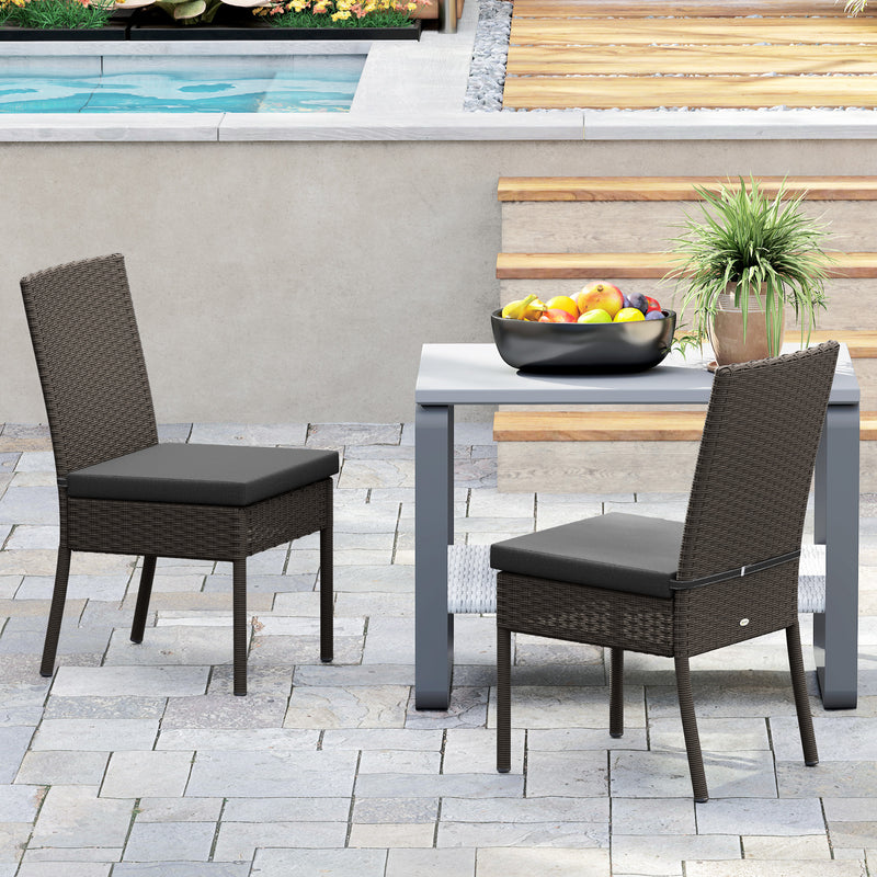 Outsunny Rattan Garden Chairs With Cushion, Wicker Dining Chairs, Grey