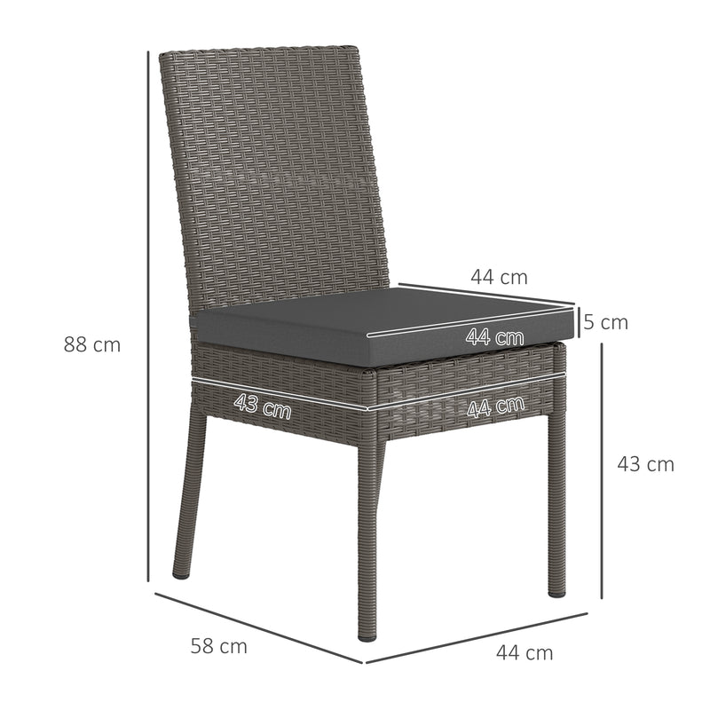 Outsunny Rattan Garden Chairs With Cushion, Wicker Dining Chairs, Grey