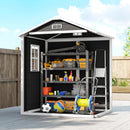 Outsunny Garden Shed 6'x4.5' Plastic Tool Storage House w/ Lockable Double Doors