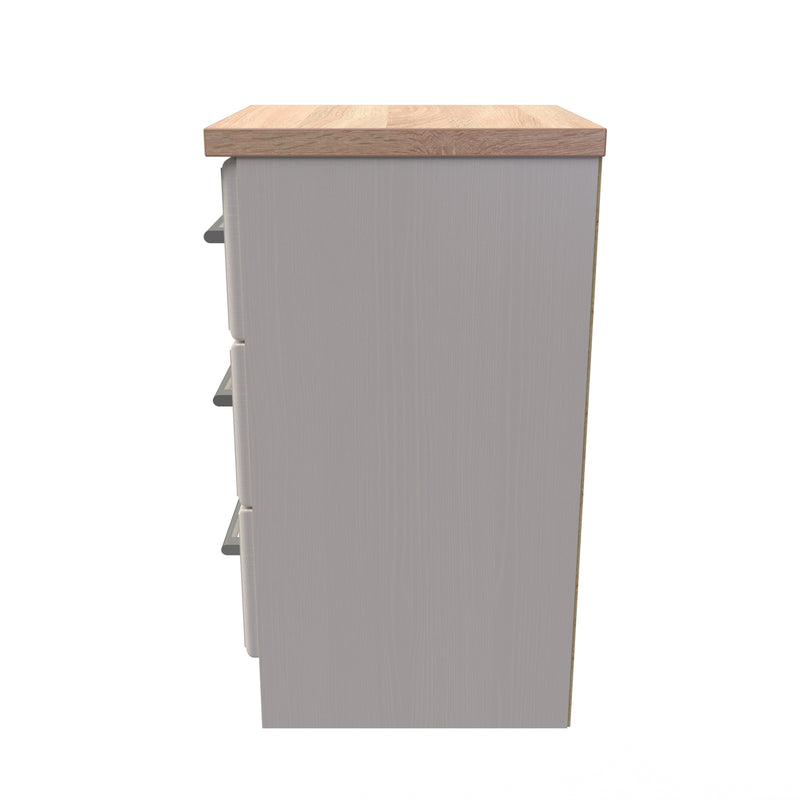 Kingston Ready Assembled 3 Drawer Bedside Cabinet in Kashmir Ash & Modern Oak