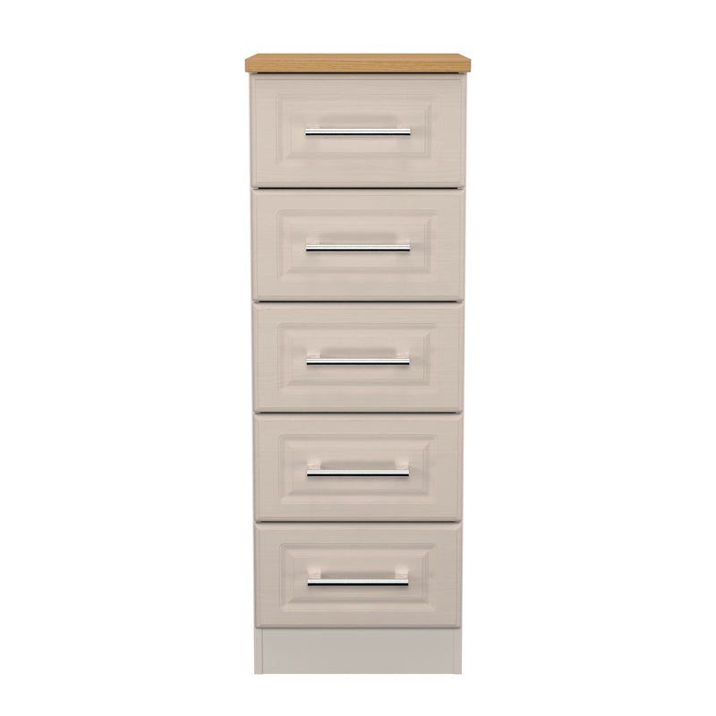 Kingston Ready Assembled 5 Drawer Tallboy in Kashmir Ash & Modern Oak