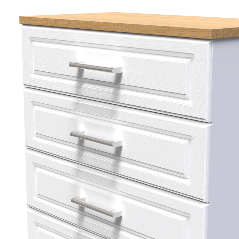 Kingston Ready Assembled Chest of Drawers with 5 Drawers  - White Ash & Bardolino Oak