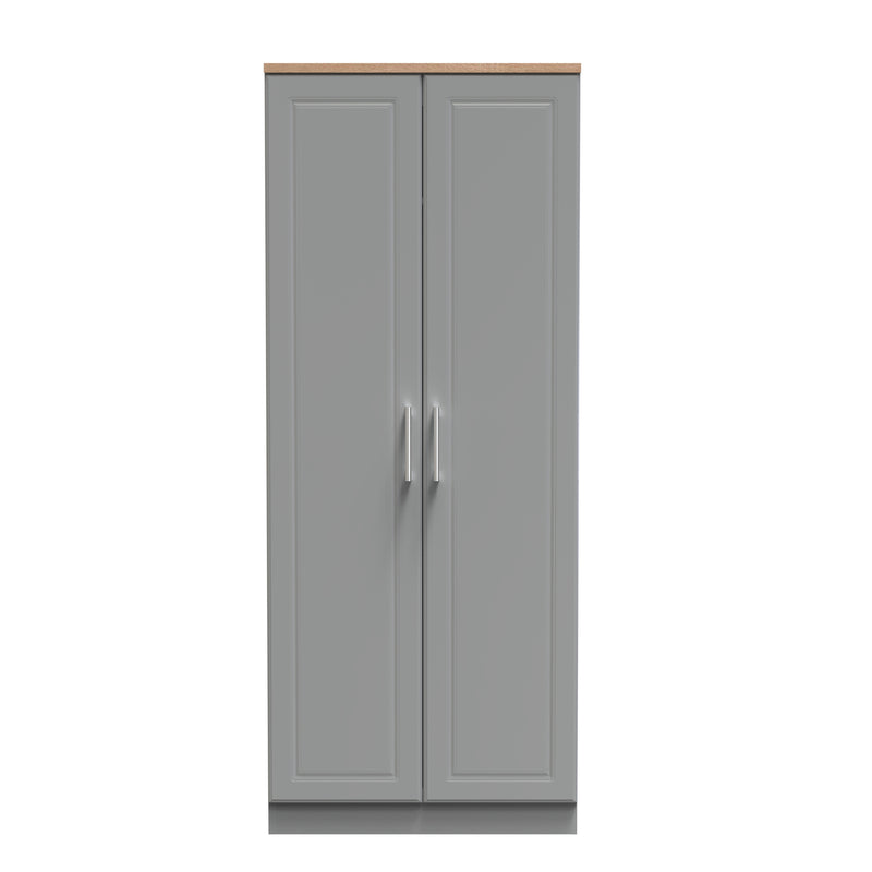 Kingston Ready Assembled Wardrobe with 2 Doors  - Dust Grey & Bardolino Oak