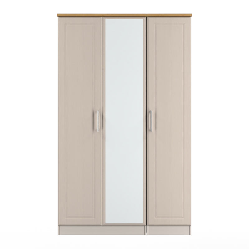 Kingston Ready Assembled Triple Mirror Wardrobe in Kashmir Ash & Modern Oak