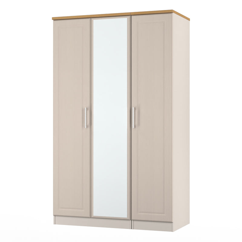 Kingston Ready Assembled Triple Mirror Wardrobe in Kashmir Ash & Modern Oak
