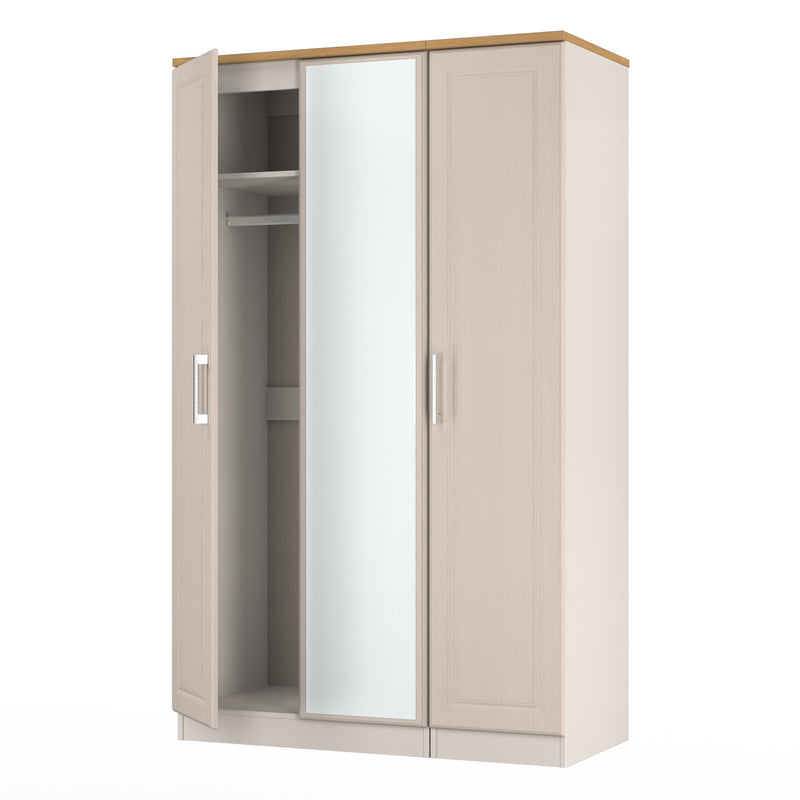 Kingston Ready Assembled Triple Mirror Wardrobe in Kashmir Ash & Modern Oak