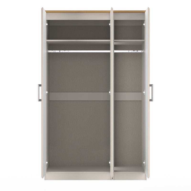 Kingston Ready Assembled Triple Mirror Wardrobe in Kashmir Ash & Modern Oak