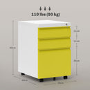 Vinsetto 3 Drawer File Cabinet, Lockable Metal Filling Cabinet - Yellow/Grey/Green