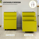 Vinsetto 3 Drawer File Cabinet, Lockable Metal Filling Cabinet - Yellow/Grey/Green