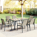 Outsunny 7 Piece Garden Dining Set, Outdoor Table and 6 Chairs, Khaki