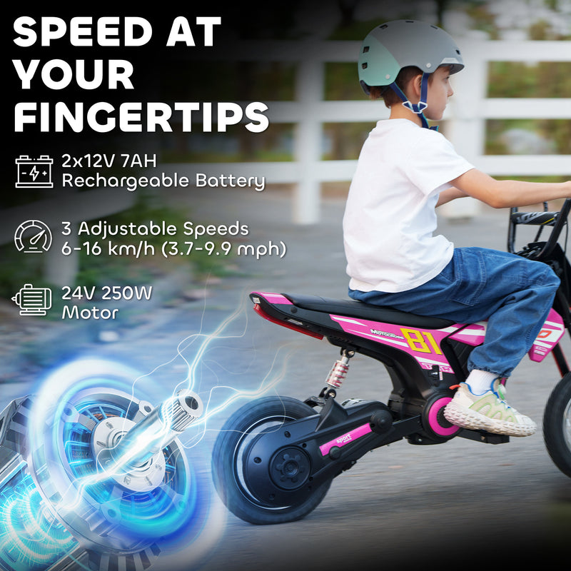 AIYAPLAY 24V Battery Powered Ride On Motorcycle with Rear Suspension