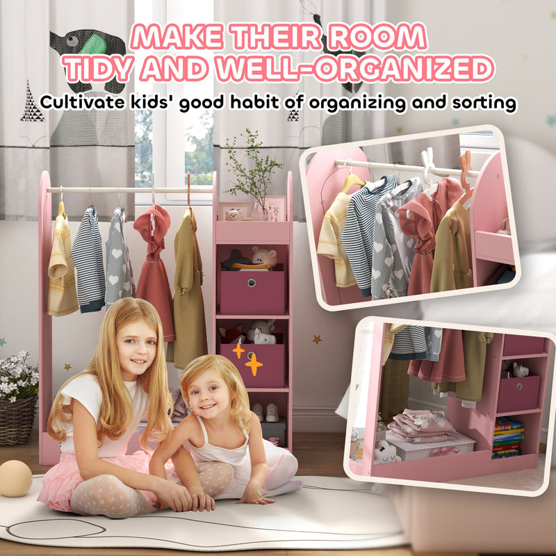 AIYAPLAY Kids Cloth Rail With Storage Shelf, Boxes, Mirror For Bedroom