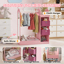 AIYAPLAY Kids Cloth Rail With Storage Shelf, Boxes, Mirror For Bedroom