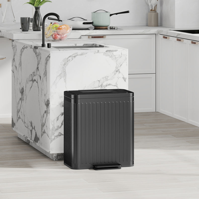 HOMCOM 2 X 20L Double Rubbish Bin, Pedal Bin With Soft-Close Lid