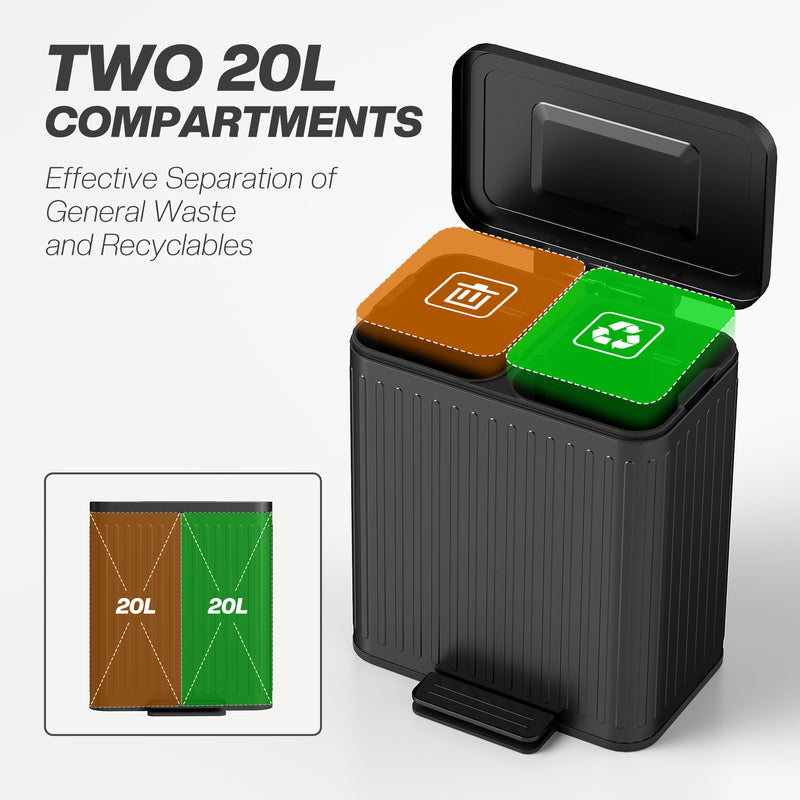 HOMCOM 2 X 20L Double Rubbish Bin, Pedal Bin With Soft-Close Lid