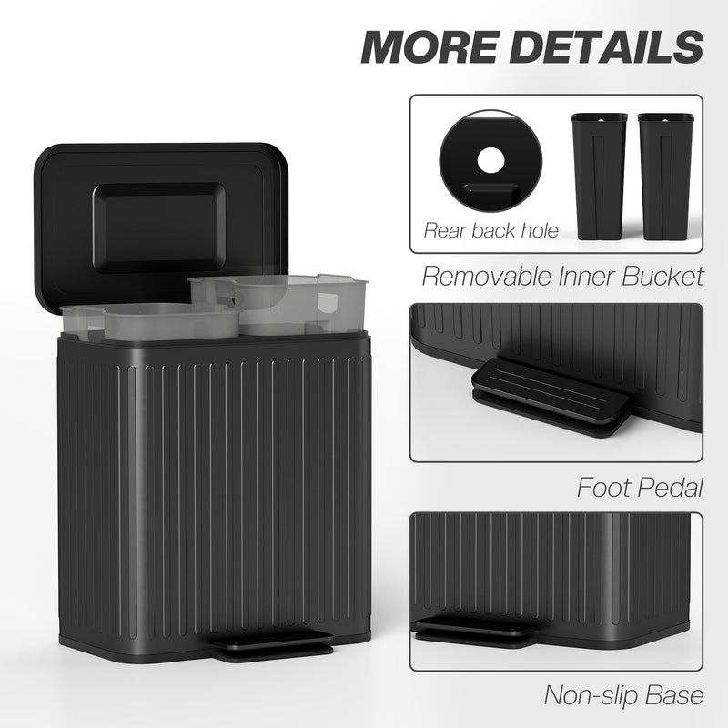 HOMCOM 2 X 20L Double Rubbish Bin, Pedal Bin With Soft-Close Lid