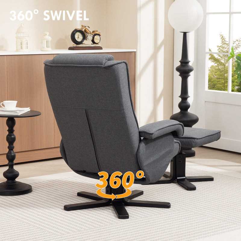 HOMCOM Rocker Swivel Recliner Chair With Footstool, Upholstered