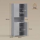 HOMCOM 180cm Tall Kitchen Cupboard, Pantry Storage Cabinet, High Gloss Grey