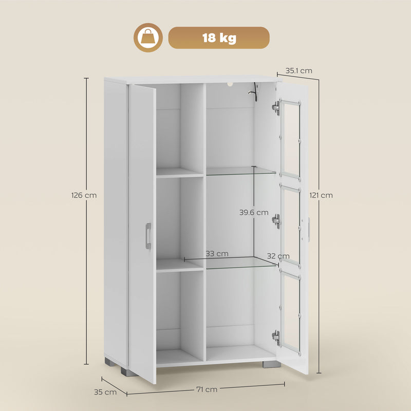 HOMCOM Display Cabinet with Glass Shelves, Sideboard for Living Room, White