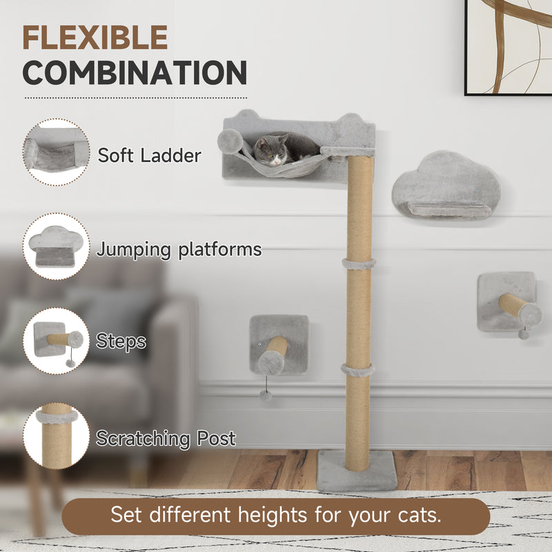 PawHut 4 Piece Cat Shelves w/ Scratching Post, Steps, Jumping Platform