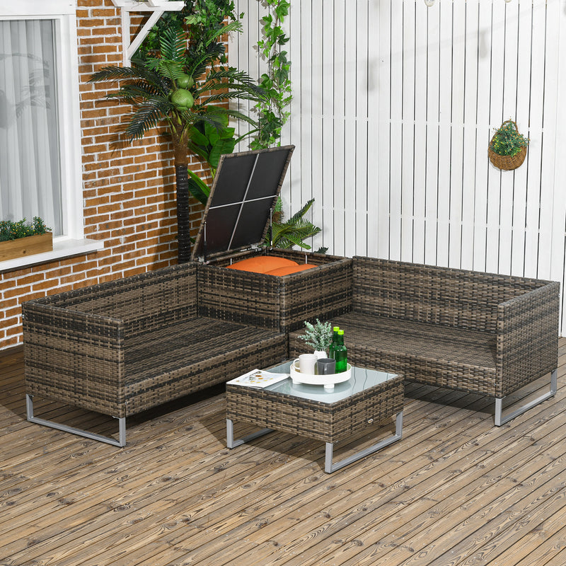 Outsunny 4Pcs Patio Rattan Sofa Garden Furniture Set with Table Cushions Orange