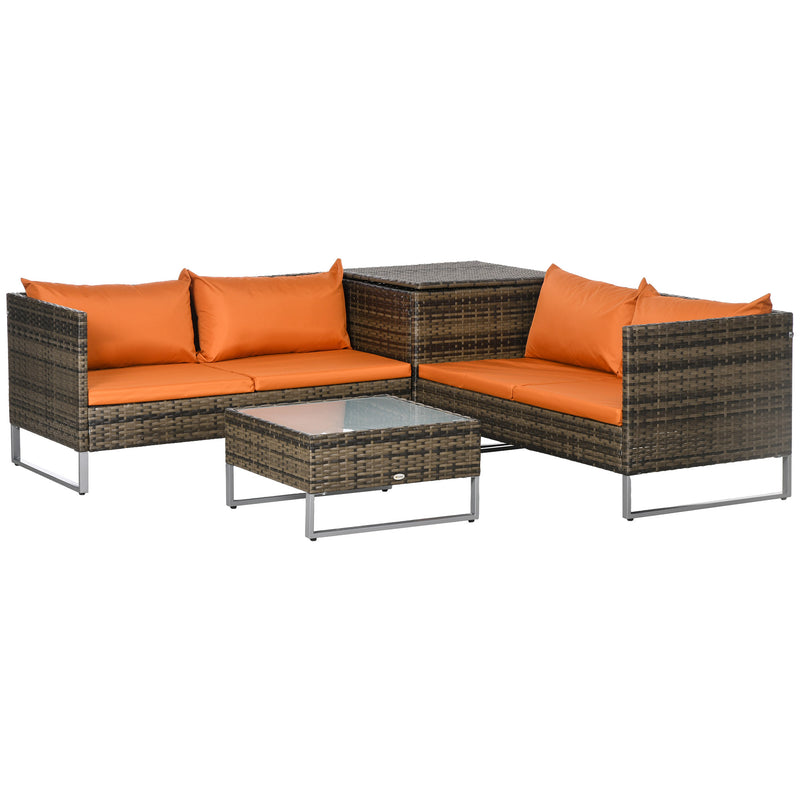 Outsunny 4Pcs Patio Rattan Sofa Garden Furniture Set with Table Cushions Orange